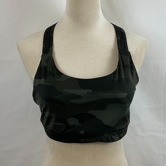 Athleta Contender Sports Bra L Olive Green Camo - Picture 2 of 10
